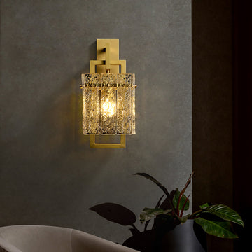 Modern 1-Light Brass Decorative Wall Sconce with Water-ripple Glass Shade